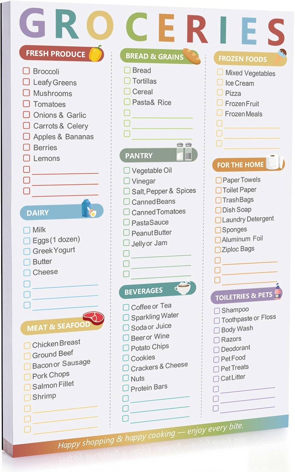 Thboxes 60 Sheets Magnetic Weekly Meal Planner for Fridge, Grocery List Pad | Tear-Off Shopping List, 7x10 In, Flower Design, Full Backing Grip, for Meal Prep, Kitchen, Families, Parents, Home Office