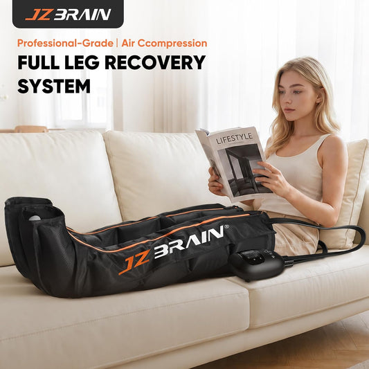 JZBRAIN Compression Boots, Full Leg Compression Massager for Circulation | Professional Grade, Sequential Massage, Cordless and Rechargeable Use, 3500mAh, 5H Runtime, 6 Modes, 8 Intensity, Large