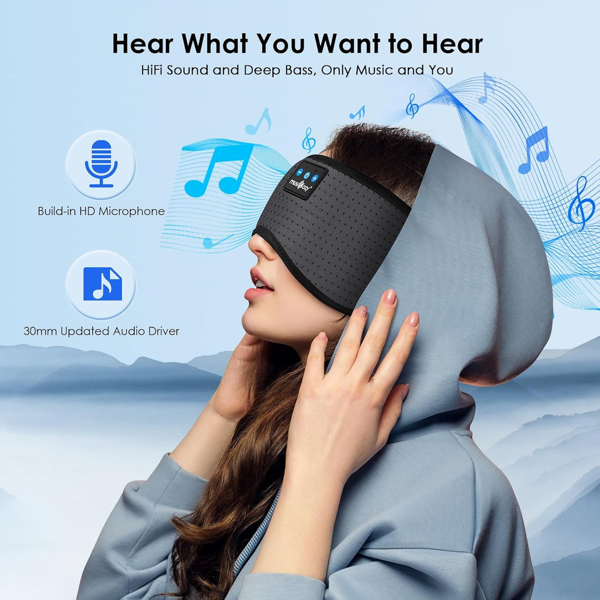 MUSICOZY Sleep Headphones Bluetooth 5.4 Sleep Mask with HD Sound