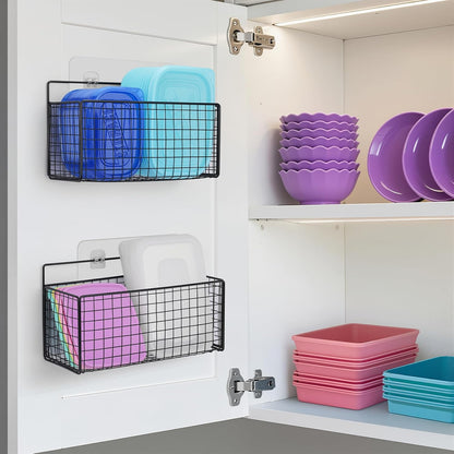 2 Pack Large Adhesive Kitchen Cabinet Door Organizer - Lid Organizer Inside Cabinet Wall Mounted Pantry Door Caddy for Kitchen Containers Lid Kitchen Under Sink Basket