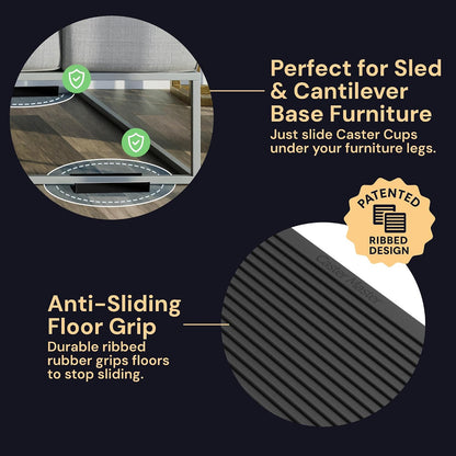 Non-Slip Furniture Pads - 4x4 in Brown, 4 Pack | Square rubber caster cups - anti-skid - Use for heavy sofas, beds & chairs on hardwood floors