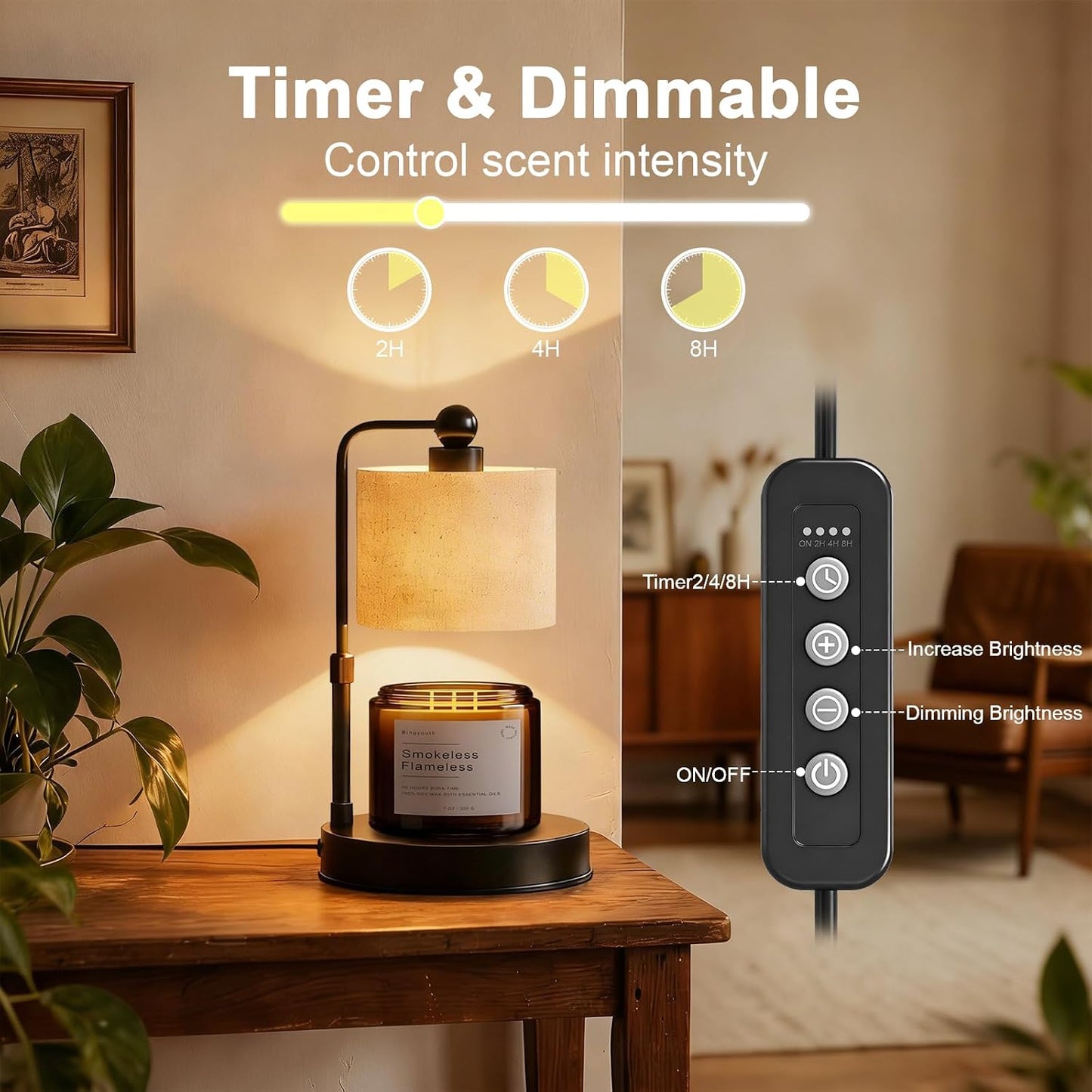 Candle Warmer Lamp with Timer, Best House Warming Gift, Height Adjustable & Dimmable Electric Candle Warmer Lamp, Includes 2 Bulbs, Birthday Gift for Women, Mom, Housewarming - Flaxen