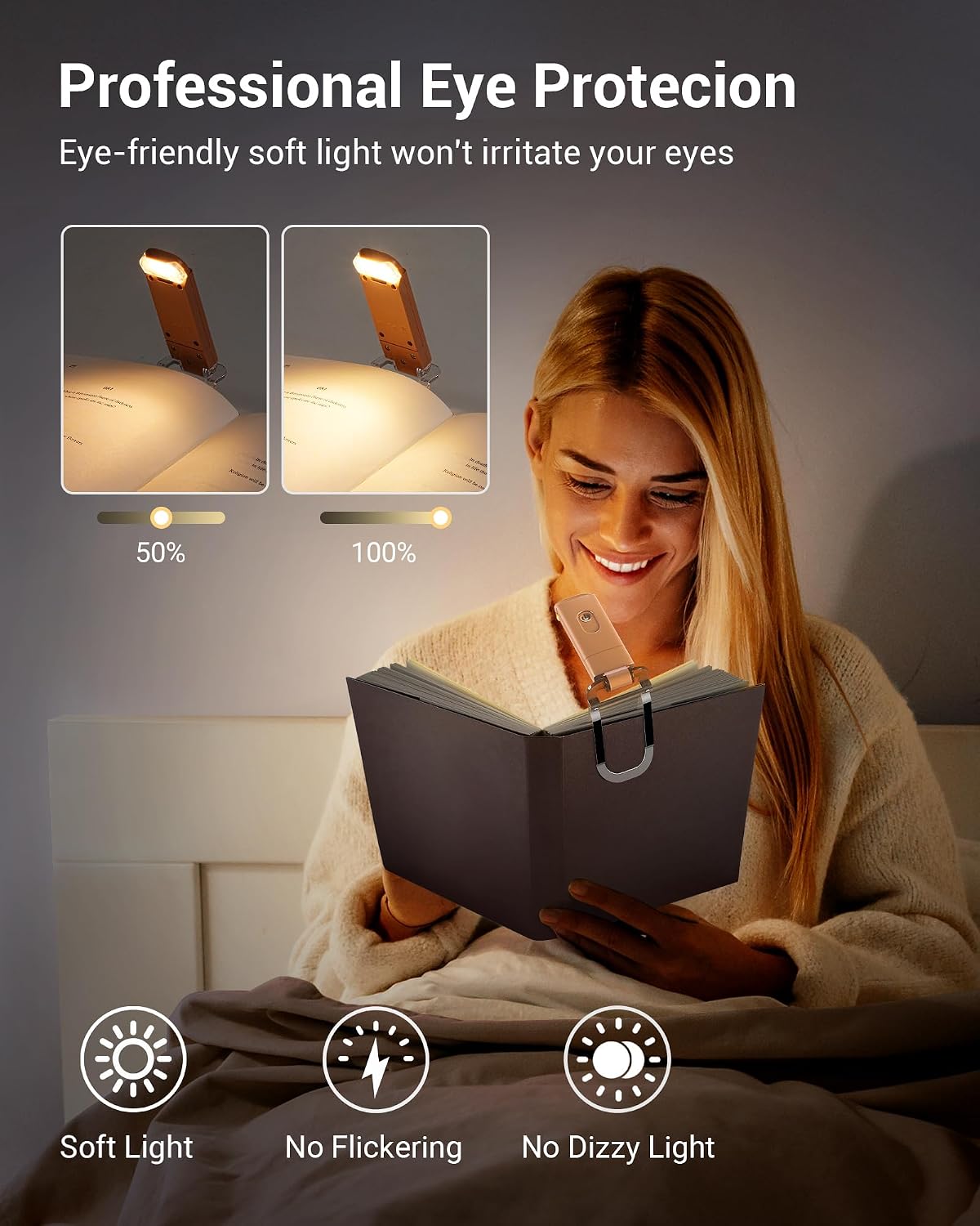 DEWENWILS USB Rechargeable Book Reading Light, 3000K Warm White, Brightness Adjustable Clip on LED Bookmark Lamp at Night in Bed, Portable Booklight for Bookworms, Kids