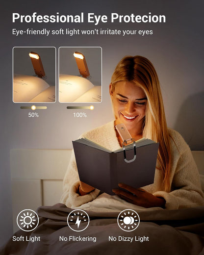 DEWENWILS USB Rechargeable Book Reading Light, 3000K Warm White, Brightness Adjustable Clip on LED Bookmark Lamp at Night in Bed, Portable Booklight for Bookworms, Kids
