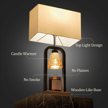 PoKat Gold Table Lamp Candle Warmer, Candle Warmer Lamp with Timer Dimmer, Wax Light Warming Table Lamp for Jar Candles, Modern Bedside Lamp for House Warming Home Decor Living Room, Bulb Included