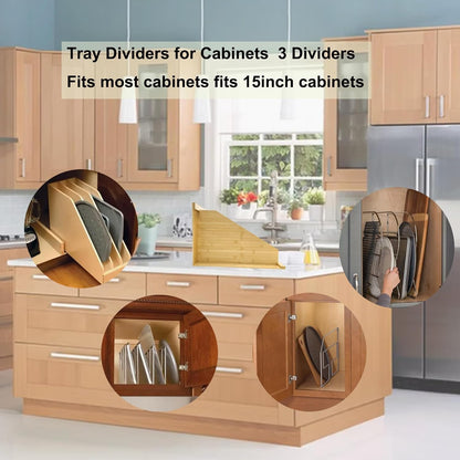 6 Tier Wood Cabinet Vertical Tray Dividers, 16.73in x14.13in x12.4in | Wooden Organizer For Sheets, for Cookie Sheet, Baking Trays, Cutting Board, Pans, for Organizing Cabinets, 5Y Warranty