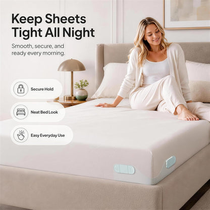 B-Land Bed Sheet Holders for Corners:4 Pack Non-Stretch External Clips- Fitted Sheet Grippers for Deep Pockets- No-Lift for Dorm & RV Beds, Keep Sheets Tight on Memory Foam & Twin-King (White+Grey)