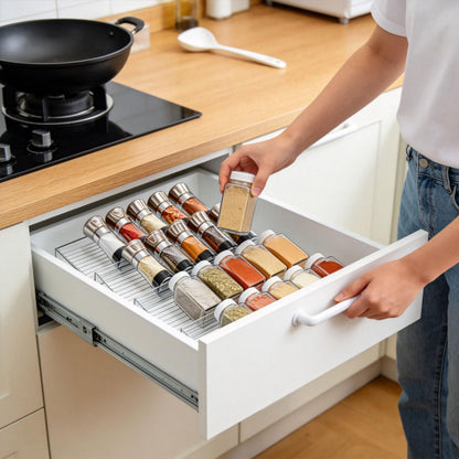 4 Pack Spice Drawer Organizer, Acrylic Spice Rack Expandable From 9" to 18", Clear Seasoning Organizer Tray for Kitchen Holds up to 24 Jars (Jars Not Included)