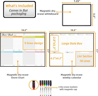 JJPRO Magnetic Dry Erase Chore Chart Set for Fridge-Used for Multiple Kids-One Chore Chart and Two Bonus Dry Erase Pad/Grocery Boards-Behavior Chart for Multiple Kids