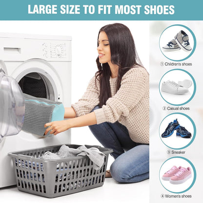 Shoe Washing Machine Bag, Shoe Laundry Bag for Washer and Dryer | 2 Pack Shoe Cleaning Bag for Sneakers & Tennis Shoes, XXL Size, Shoe Protection, Dry Bags, Zipper Hook, Travel & Dorm Storage