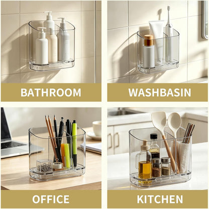 2-Slot Electric Toothbrush Holder Wall & Counter, No-Drill | Self-adhesive waterproof, Drainage holes, Keeps dry, Fits counter/wall, For bathroom vanity,, Small Size