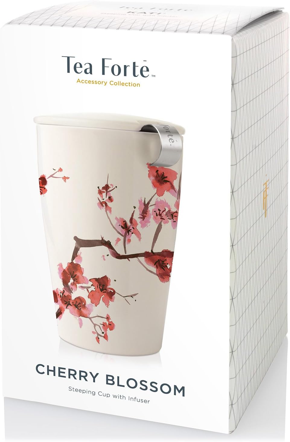 Tea Forte Double-Walled Ceramic Kati Cup, Noir, 12 oz | Insulated Ceramic - Stainless Steel Loose Leaf Infuser - Keeps Tea Hot Longer - Lid Included - Microwave & Dishwasher Safe