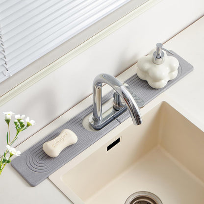 Stone Faucet Mat for Kitchen Sink Oval Hole Bathroom sink splash guard | Water-Absorbing Diatomite Stone Drying Mat & Sink Protectors Absorbent Stone Tray for Bathroom Counter, Oval Hole 6.5" x 2.5"