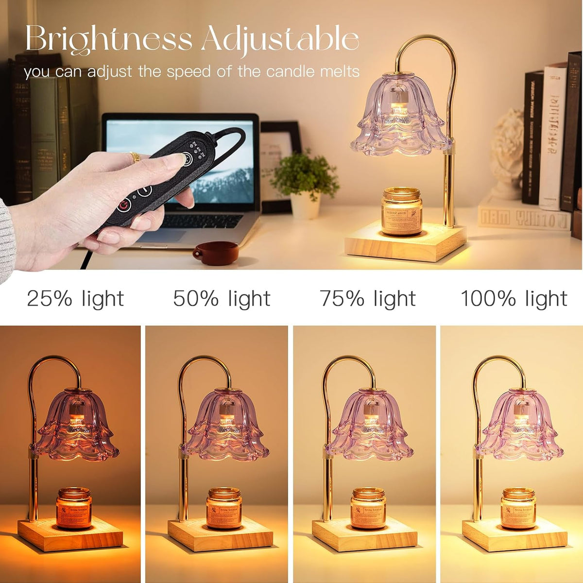 Candeldo Candle Warmer Lamp with Timer, Gold Flower Glass Shade