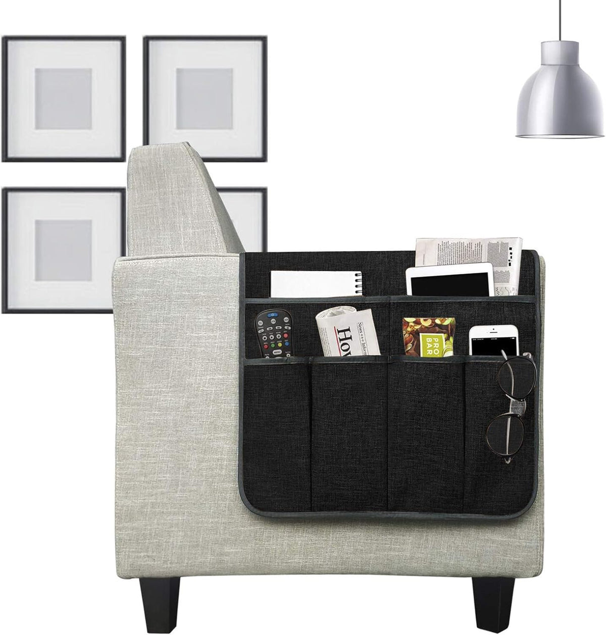 Couch Sofa Armrest Organiser Arm Chair Caddy Bedside Storage Pocket with 8 Pockets TV Remote Holder Bed Storage Pocket Bag for Cellphone Tablet Notepad Book Magazines DVD Glasses