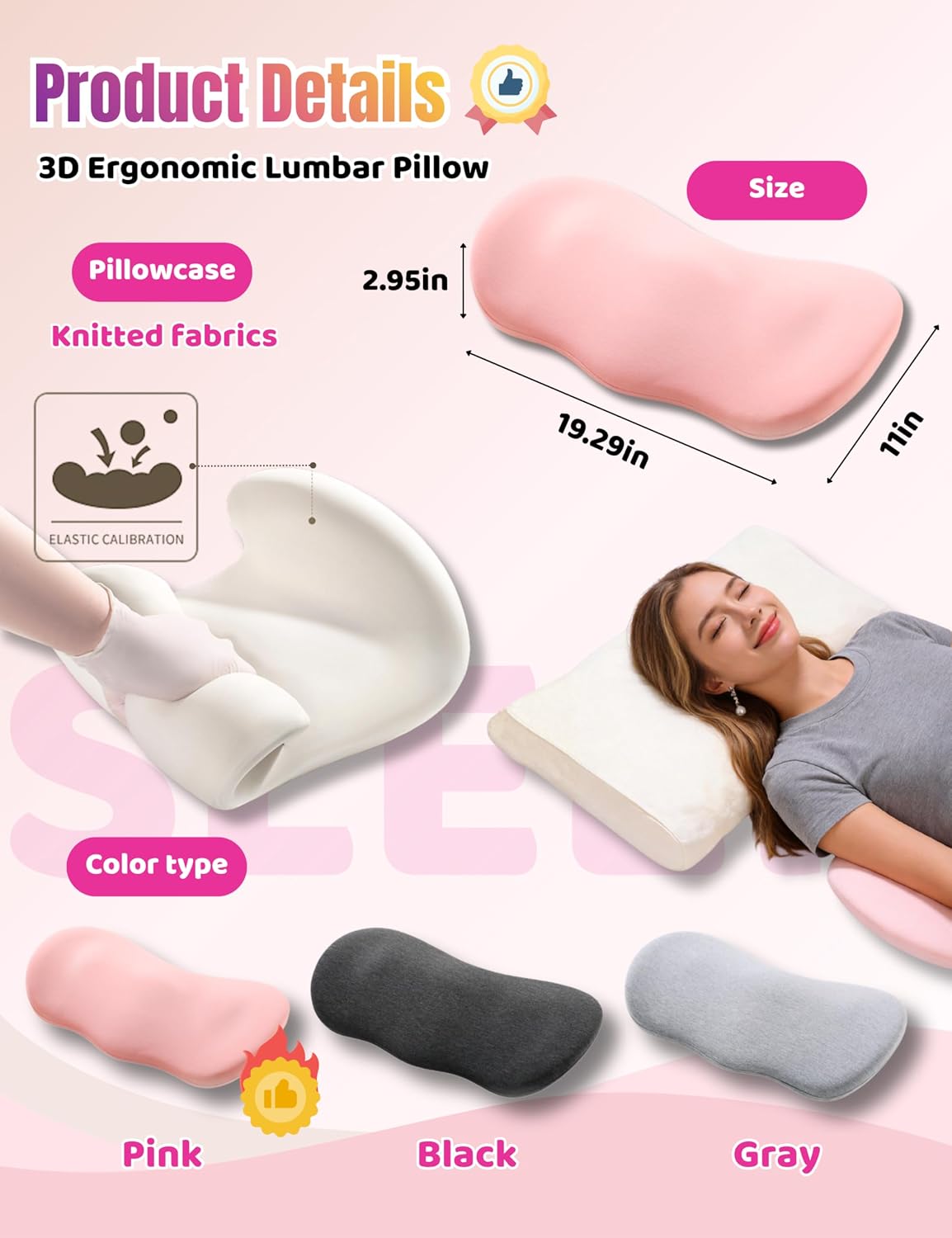 Lumbar Support Pillow for Sleeping - Back Pillow for Sciatica & Back Pain