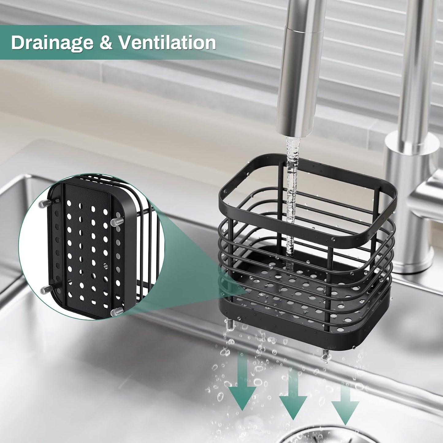 Stainless Steel Electric Toothbrush Holder for Bathroom with Drainage | Anti-Slip Countertop Tooth Brush Holder Caddy Stand, Toothbrush and Toothpaste Organizer, Black Bathroom Accessories Decor