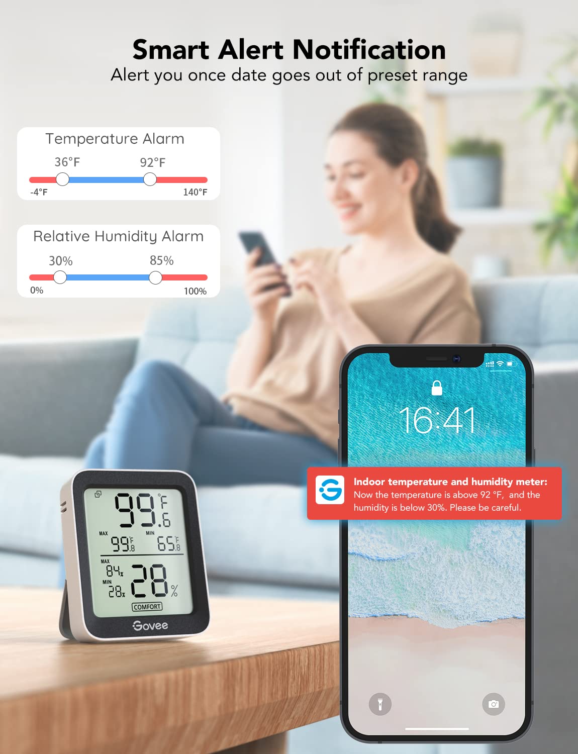 Govee Indoor Hygrometer Thermometer H5075 with Bluetooth App Control | Room Temperature Humidity Meter, 164ft Remote Monitor, Smart Alerts, 2 Years Data Storage Export, for Bedroom Wine Cellar