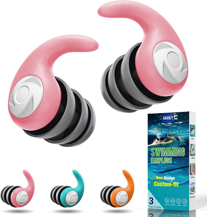Waterproof Swimming Ear Plugs for Adults Kids, 3 Pairs Soft Silicone