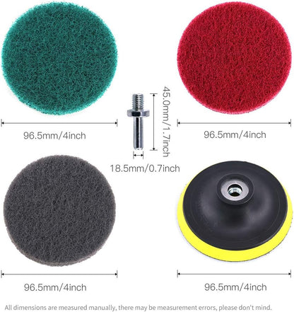 Glarks 16Pcs 4 Inch Drill Power Brush Tile Scrubber Scouring Pads Cleaning Kit with 4 Inch Disc Pad Holder for Bathroom & Kitchen Cleaning, 3 Different Stiffness (Red, Gray, Green)
