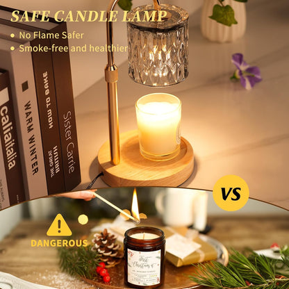 HAIDOLIANG Blue Candle Warmer Lamp with Timer and Dimmer | Height and Brightness Adjustable,Glass Electric Wax Warmer with 2 Bulbs for Women Gifts, Home Decor for Scented Jar Candles