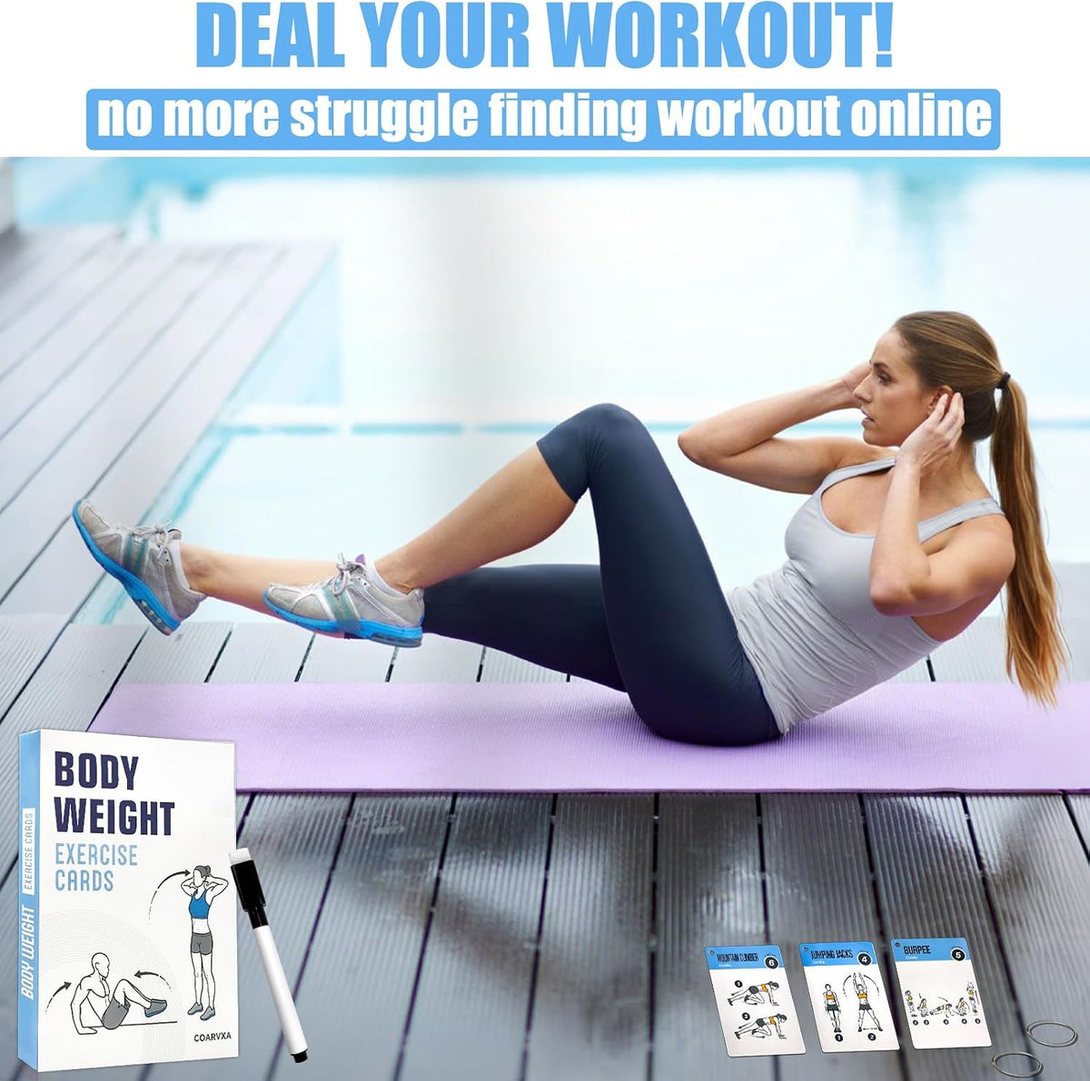 Bodyweight Workout Cards for Women & Men-50 Bodyweight Workout Cards，Includes 2 Rings& Dry-Erase for Easy Organization-Home, Gym or Studio (Bodyweight)