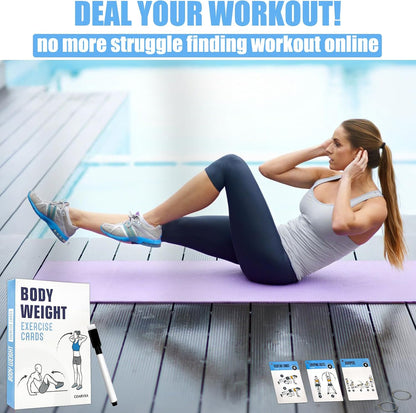Bodyweight Workout Cards for Women & Men-50 Bodyweight Workout Cards，Includes 2 Rings& Dry-Erase for Easy Organization-Home, Gym or Studio (Bodyweight)