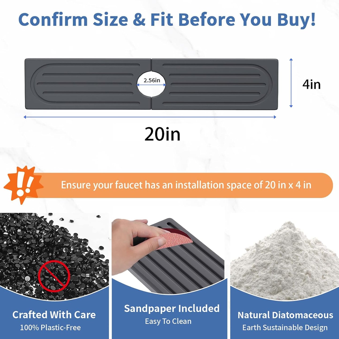 Faucet Mat for Kitchen Sink, Water Absorbent Kitchen Faucet Mat, Durable Sink Splash Guard with Raised Feet, Diatomite Fast Drying Kitchen Sink Faucet Mat, Bathroom Stone Drying Tray for Counter