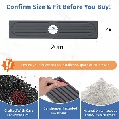 Faucet Mat for Kitchen Sink, Water Absorbent Kitchen Faucet Mat, Durable Sink Splash Guard with Raised Feet, Diatomite Fast Drying Kitchen Sink Faucet Mat, Bathroom Stone Drying Tray for Counter