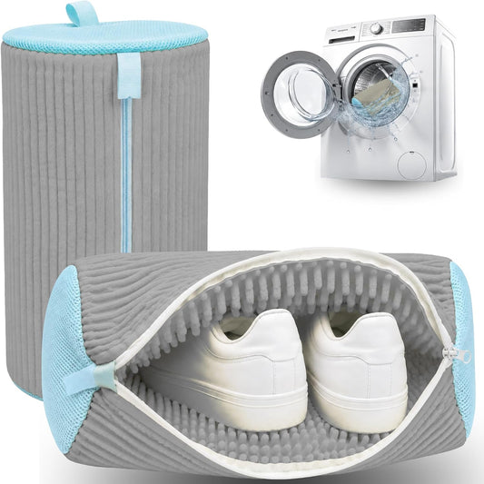 Premium Shoe Washing Machine bag 2 Pack – 360° Self-Locking Zipper Reusable Sneaker Laundry Set – Heavy-Duty Microfiber Shoe Washing Bag for Washer & Dryer, Boots & Athletic Footwear (Yellow)