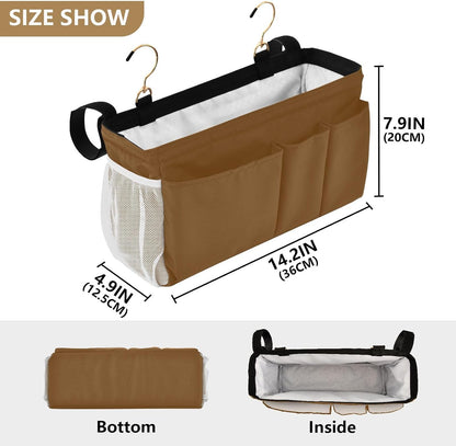 Black Bedside Caddy Storage Bag Bedside Organizer for Bed Rails College Dorm Room Organizer Caddy Hanging Shelf 6 Pockets with Hooks for Drinks Magazine Phone Holder