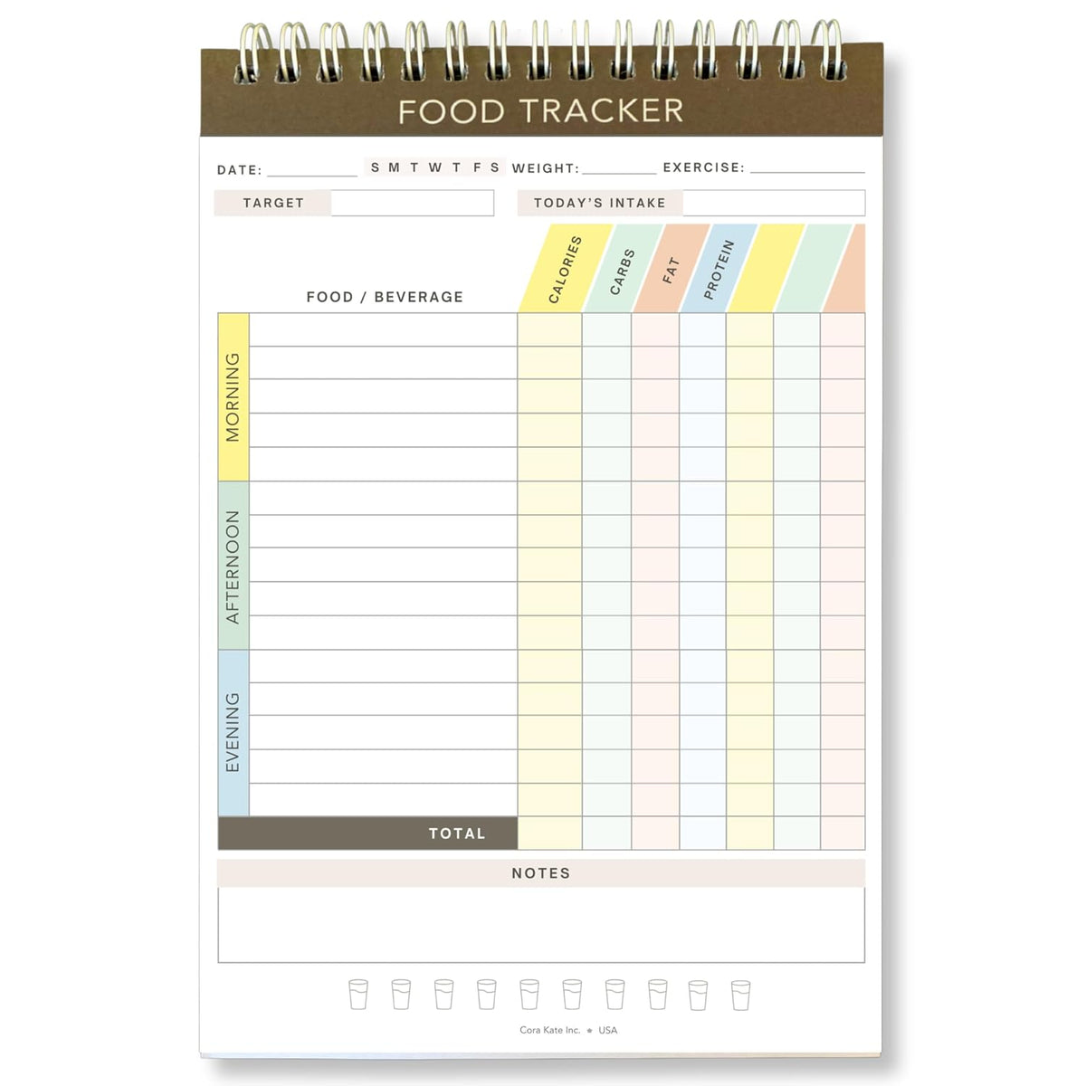 Cora Kate Food Journal Diary, 5.5 x 8.5 Calorie Counter Book, 52-Page Double-Sided Spiral Bound Meal Tracker for Tracking Calories, Carbs, Fat, Protein, Calorie Tracker, Food Log for Diet & Nutrition