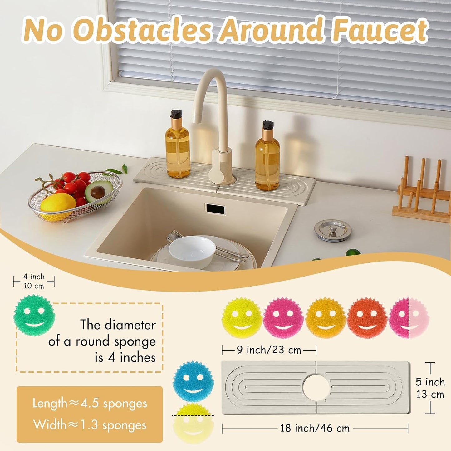 Faucet Mat for Kitchen Sink, 18" Wide Diatomite Fast Drying Stone Tray, Super Absorbent, Prevents Moisture Buildup, Faucet Water Splash Guard for Bathroom Counter, Sink Protector Gift for Mom, White