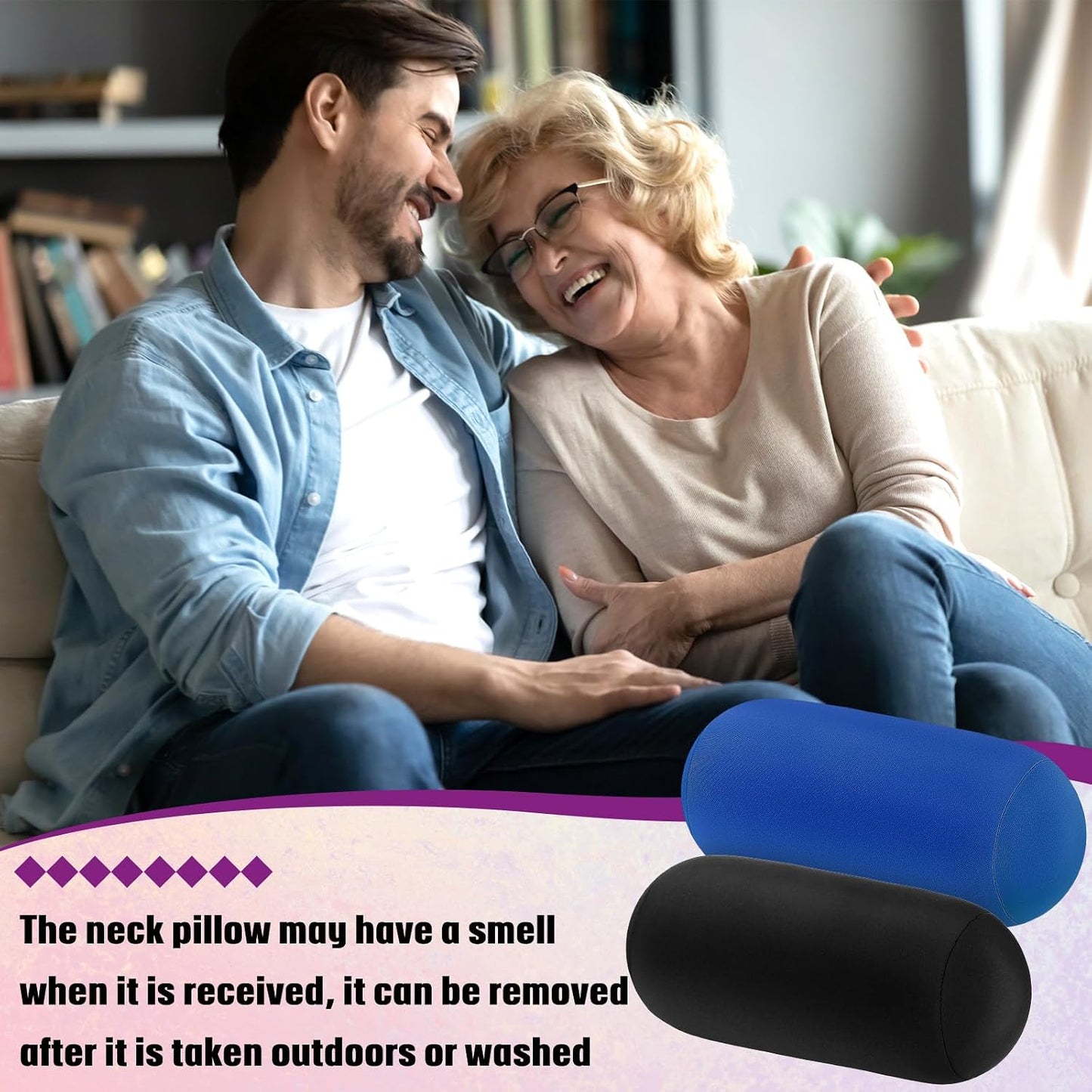 Geelin 2 Pcs Microbead Roll Pillow 11.8 x 6.3 Inch Soft Pillow Bolster Cylindrical Pillow Microbead Pillows for Sleeping Home Travel Neck Head Back Support Rest (Violet, Black)
