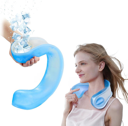 Neck Cooler for Hot Weather, Reusable Wearable Ice Water Neck Wrap with Wide Mouth for Ice Cubes, U-Shaped Cooling Neck Pack for Summer Heat, Outdoor Work, Sports, Travel & Hot Flashes, Blue