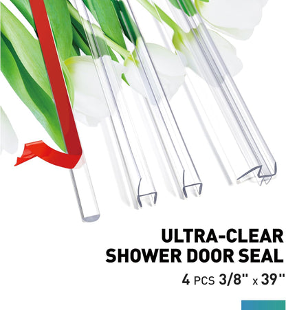 Shower Door Seal | 4 PCS 3/8" x 77" Frameless Glass Door Side Seal and Bottom Seal Door Sweep, Stop Shower Leaks Create a Water Barrier