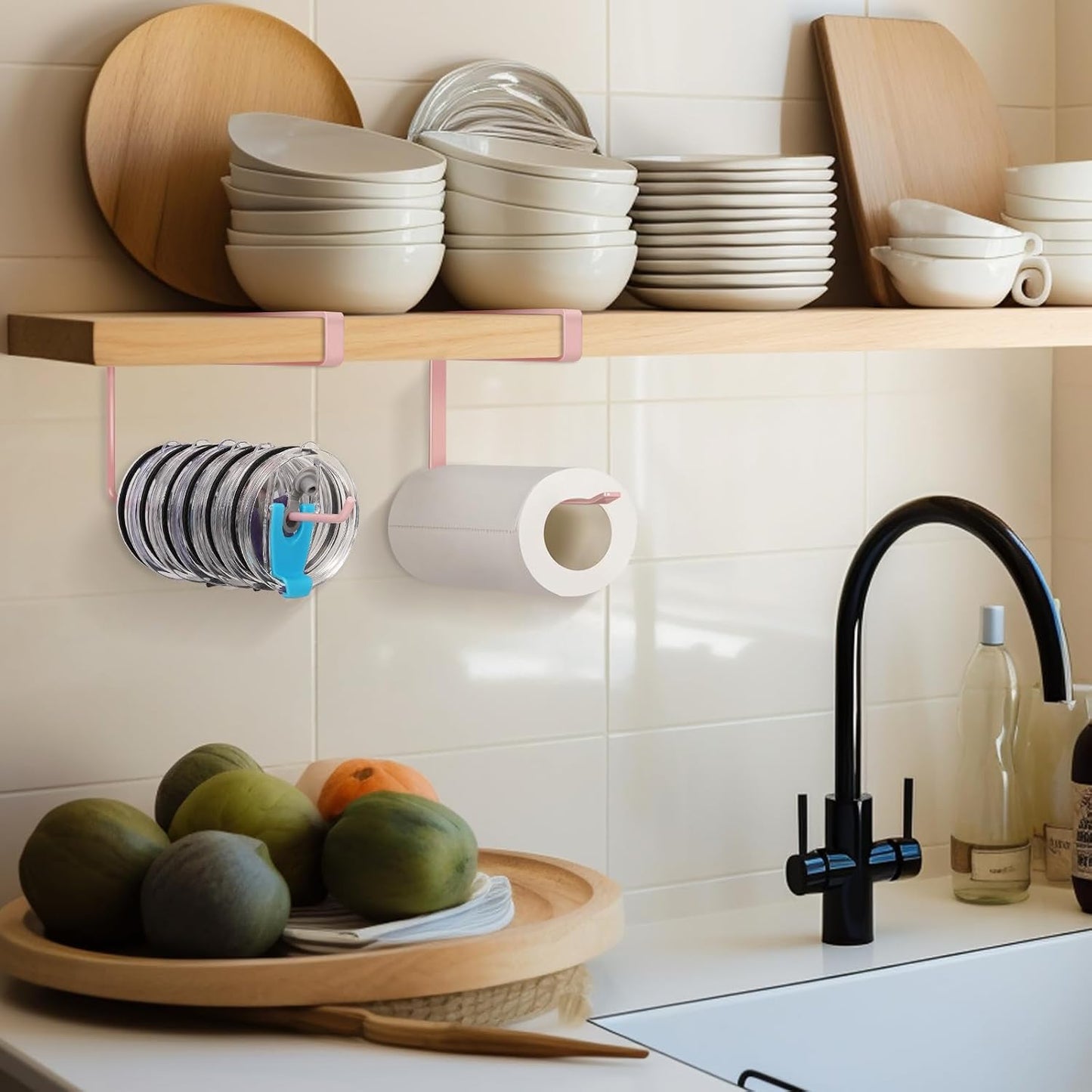 Tumbler Lid Organizer, Versatile Tumbler Lid Storage Holds 10 Lids, Black | Space Saving Cup Lid Organizers Inside Cabinet Tumbler Lid Hook for Kitchen Organizer and Storage, Paper Towel Rack Hanger