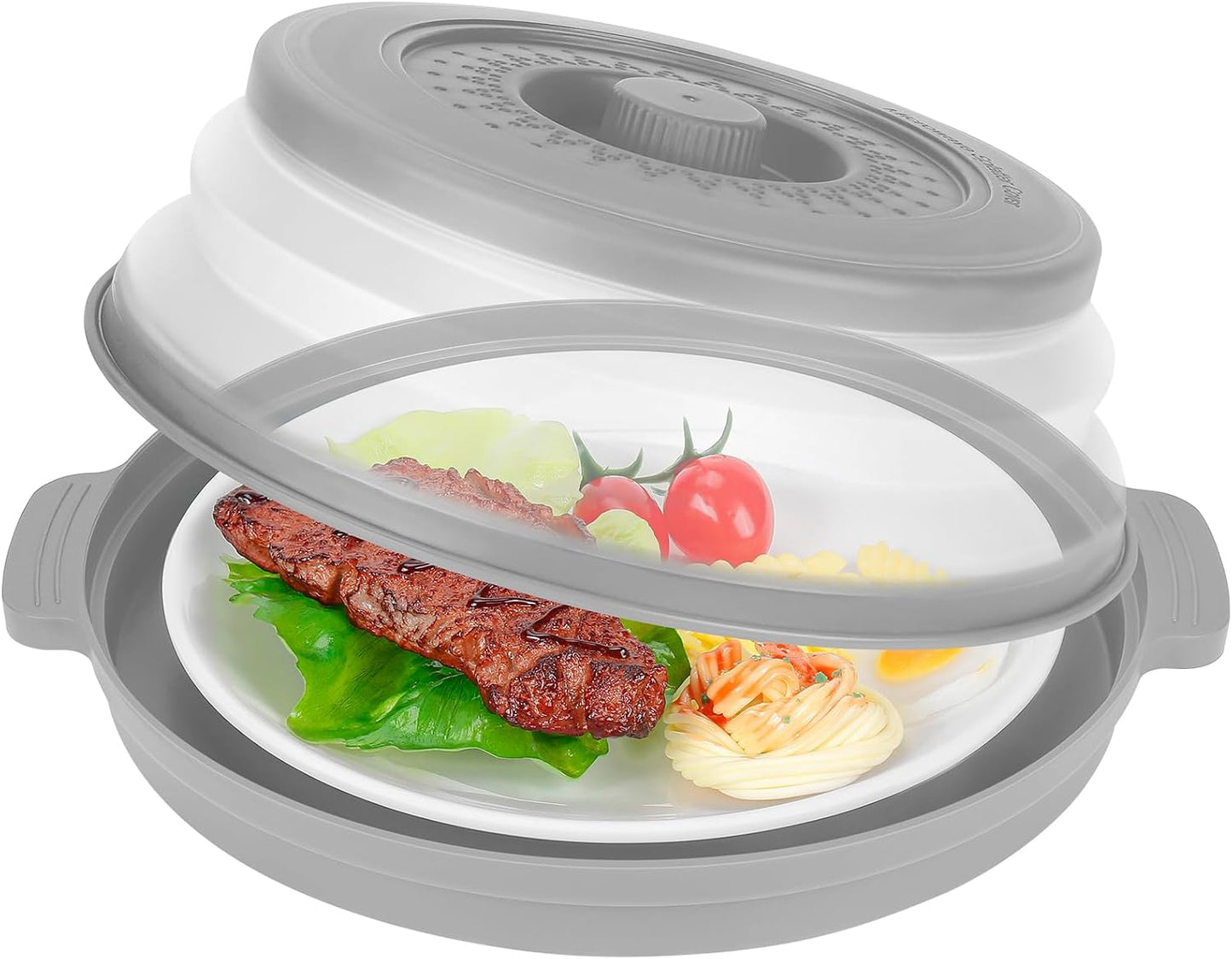 Microwave Splatter Cover for Food with Handle &Heat-Resistant Mat, 10.7" Collapsible Microwave Plate Cover - BPA Free, Dishwasher Safe Food Lid, Multi-Use Colander & Steamer for Meal Prep （Black）