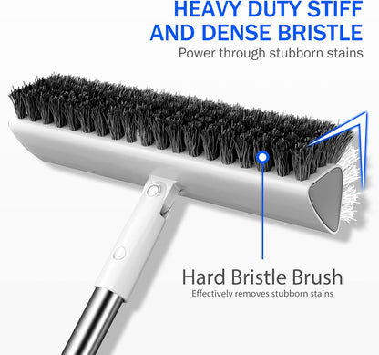Grout Brush with Long Heavy Duty Handle, 180° Swivel Floor Scrub Brush, V-Shaped Grout Line Scrubber with Stiff Bristles, Cleaning Brush for Deep Cleaning Tile Grout, Shower, Kitchen, and Concrete