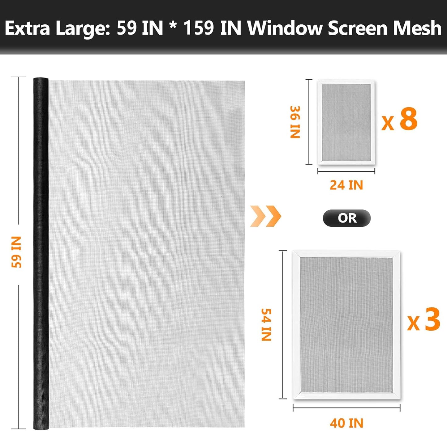 Secopad Window Screen and Screen Door Mesh Repair Kit, Black, 48in x 177in | Replacement Tools Kit, Easy to Install, Extra Large, Durable Fiberglass, Pet and Kid Friendly, For Window Door Patio & Porch