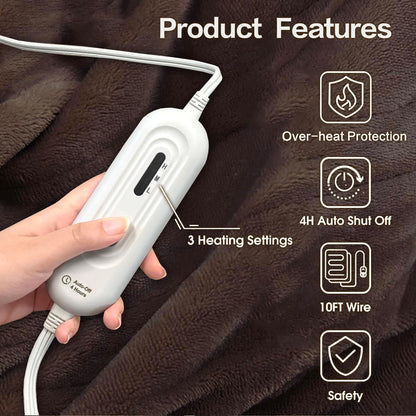 Tefici Heated Blanket Throw,Ultra Soft 2-Layer Flannel Electric Blanket