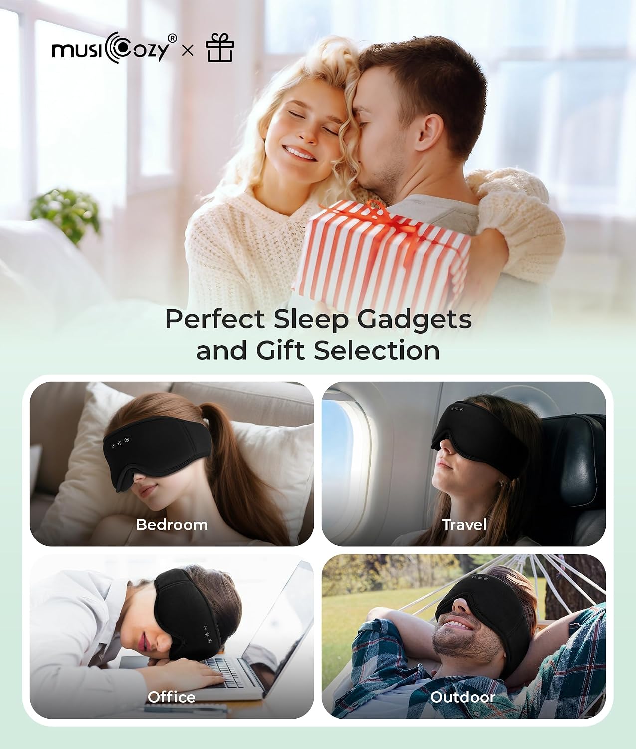 MUSICOZY Sleep Mask Headphones with Bluetooth Wireless Eye Masks Earphones | 3D Blackout Eyemask with Music Headphone for Side Sleepers, Hi-Fi Sound＆Long Battery Life Sleeping Earbuds for Travel Rest