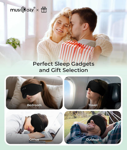 MUSICOZY Sleep Mask Headphones with Bluetooth Wireless Eye Masks Earphones | 3D Blackout Eyemask with Music Headphone for Side Sleepers, Hi-Fi Sound＆Long Battery Life Sleeping Earbuds for Travel Rest