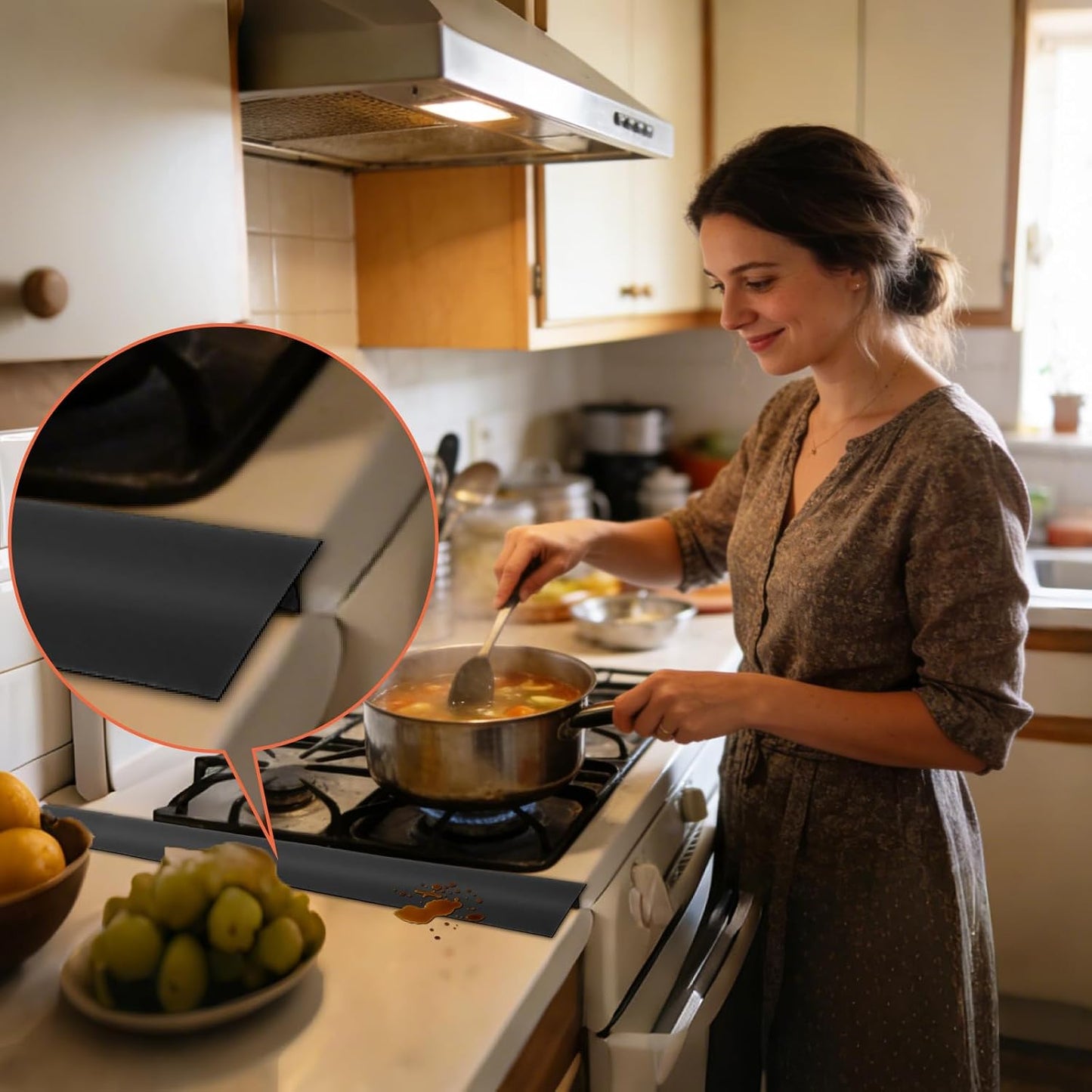 2 Pack Silicone Stove Gap Covers 25 Inch, Food Grade Heat Resistant Gap Filler, Upgraded Anti-Slip Stain-Resistant Stove Counter Guard, Easy to Cut & Clean, Seamless Fit for Stovetop/Oven/Washer/Dryer