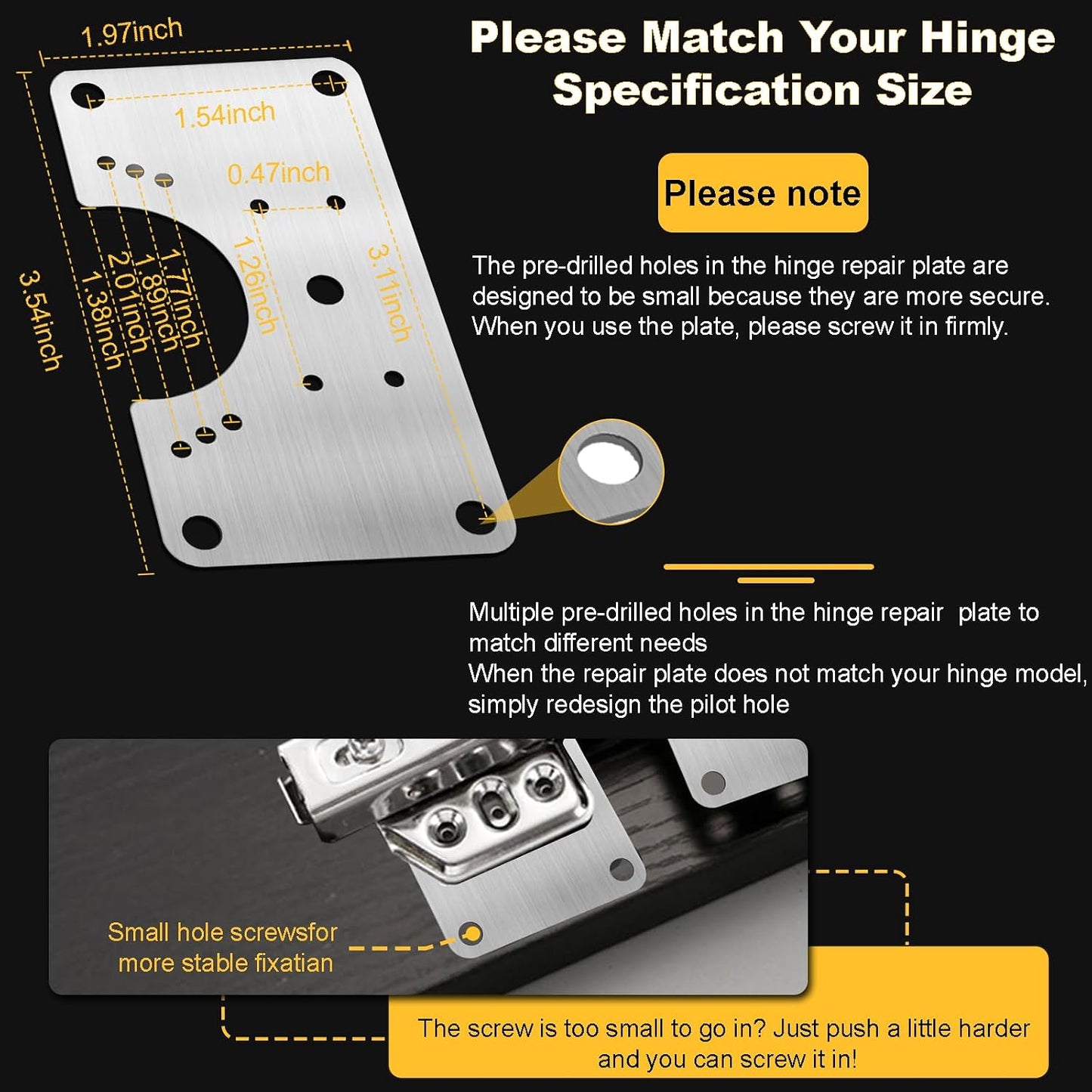 Cabinet Hinge Repair Plate, Hinges Repair Fixing Plate Cabinet Repair Board | 6 Pcs Stainless Steel Hinge Repair Brackets Kit,Kitchen Cupboard Door Hinge Repair Plate Kit with Screws Small Universal