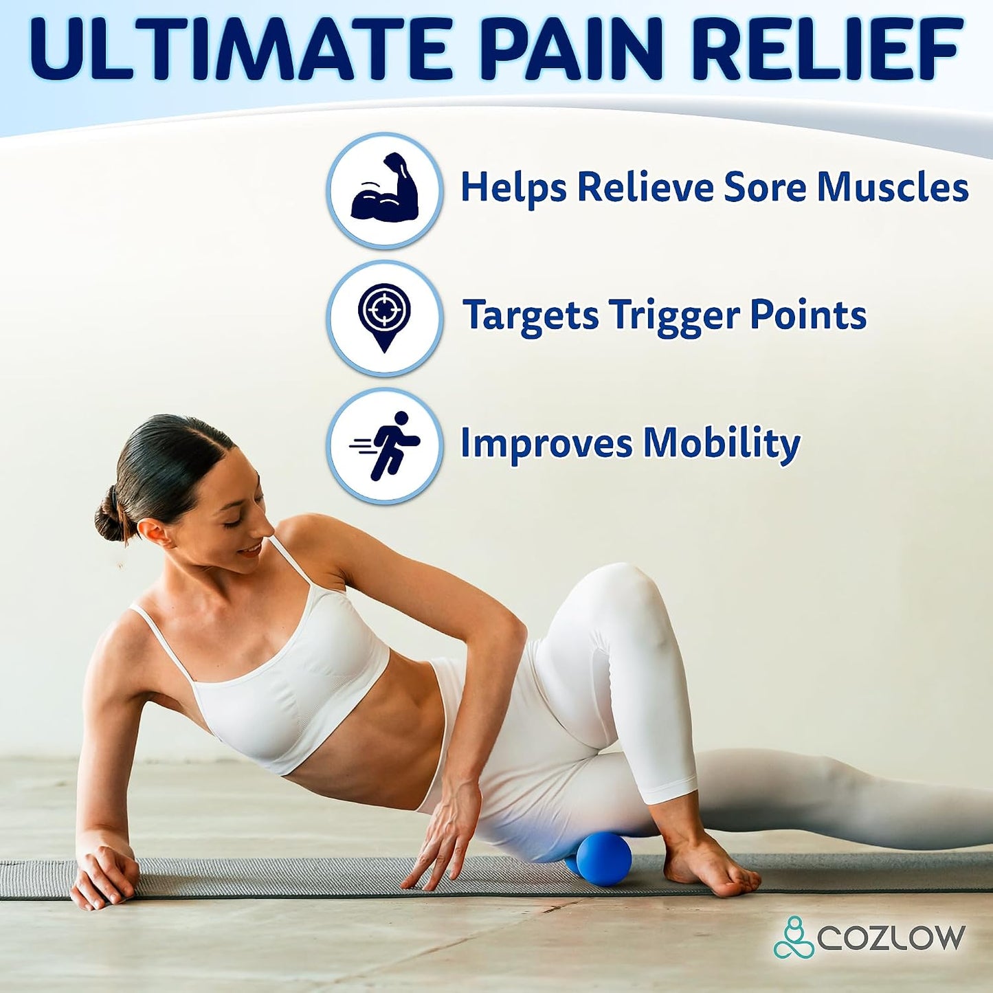 COZLOW Peanut Massage Ball - Deep Tissue Therapy, Pain Relief - Cobalt Blue | Cozlow 5" double lacrosse silicone massage ball, trigger point roller for mobility, acupressure tool for myofascial release