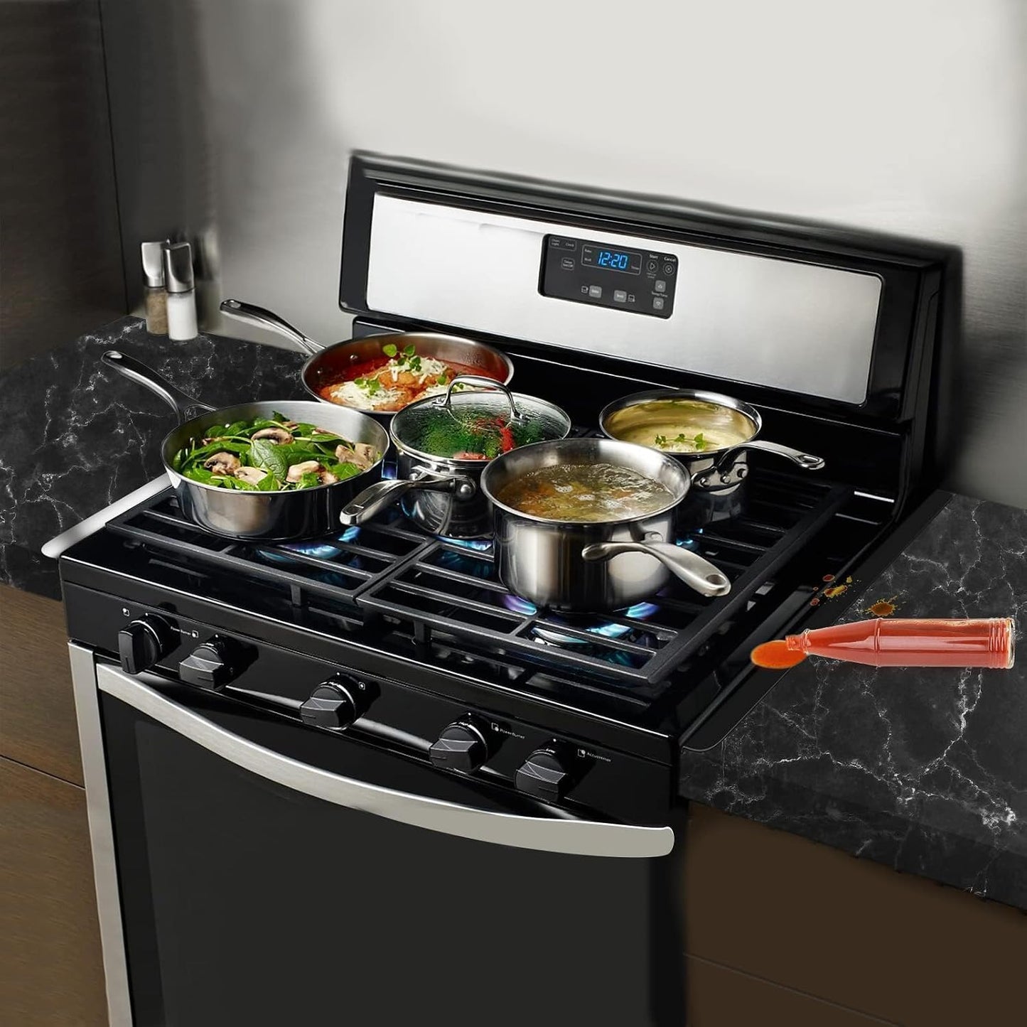 Stove Cover, Stove Guard, Stainless Steel Stove Gap Covers, Heat Resistant & Easy to Clean Stove Counter Gap Cover, Kitchen Stove Counter Gap Cover Eliminates Gap Between Counter & Appliances (2 pcs)