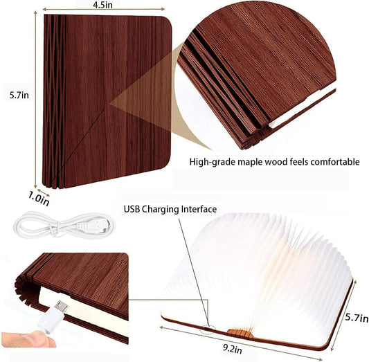 5.7 Inch Wooden Book Lamp, Multicolor Folding Book Lamp Automatically Changes Color, USB Rechargeable Book Lights, Novelty Night Light ﻿ (3Color, Large)