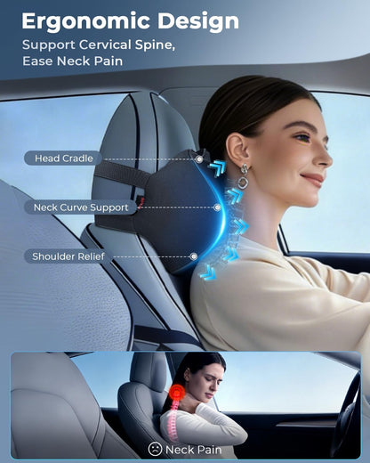 Aukee Car Headrest Pillow Memory Foam Car Neck Pillow with Adjustable Strap Soft Leather Headrest for Driving Home Office Black (1PC)