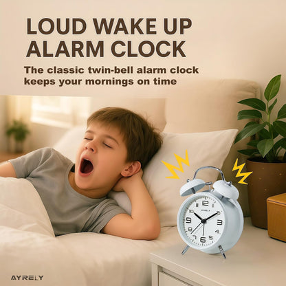 AYRELY® Super Loud Alarm Clock for Heavy Sleepers, 4.5 Inch Twin Bell Retro